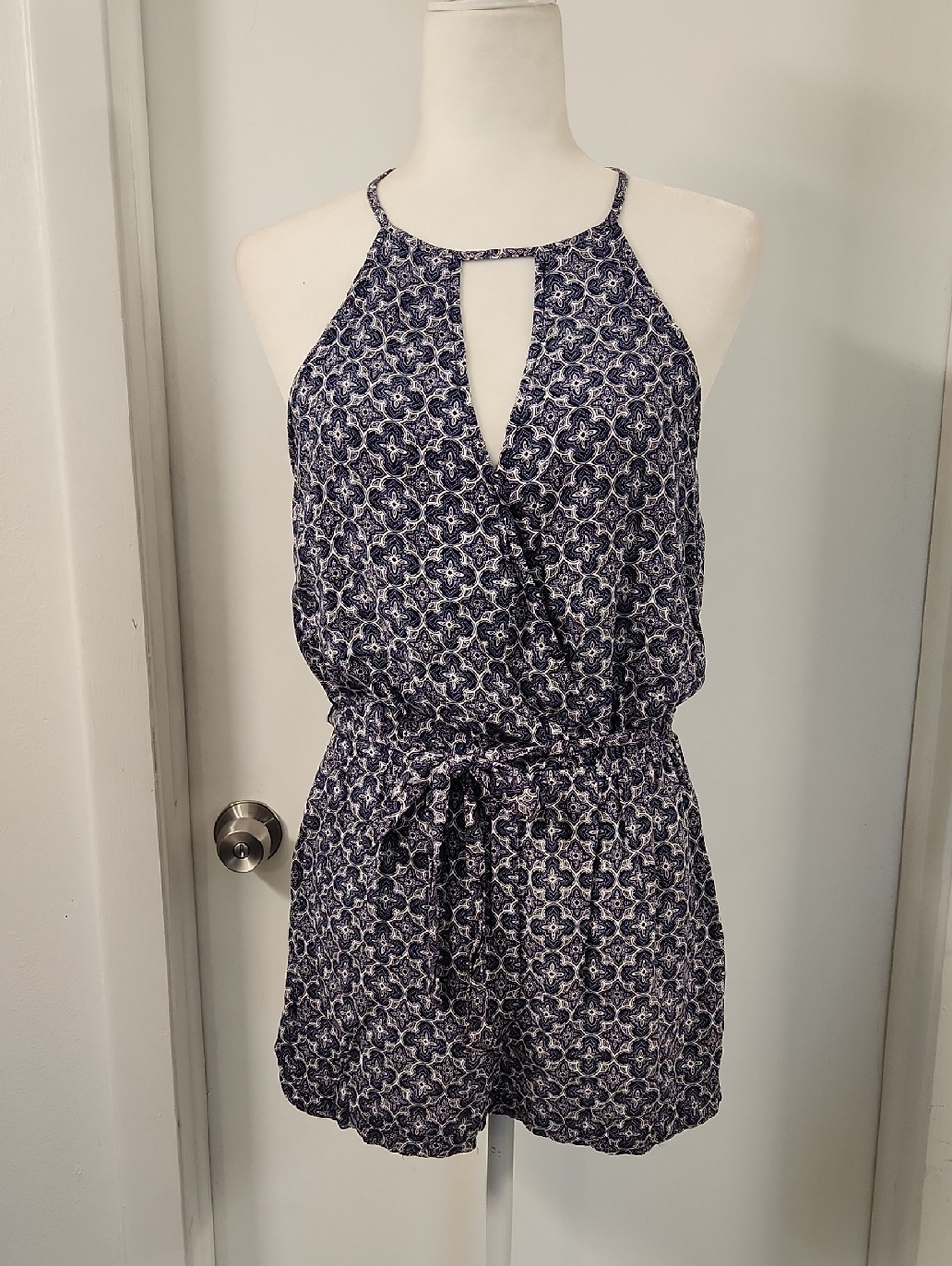 Joe B Navy and White Paisley Halter Romper